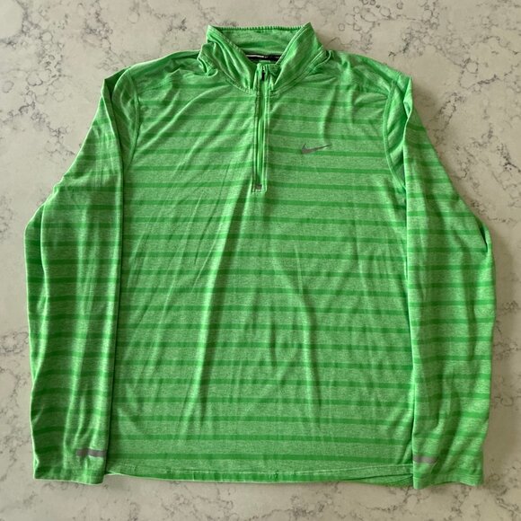 Nike Dry-Fit Green Element Stripe 1/2-Zip Running Pull Over - Mens XL - Picture 2 of 6